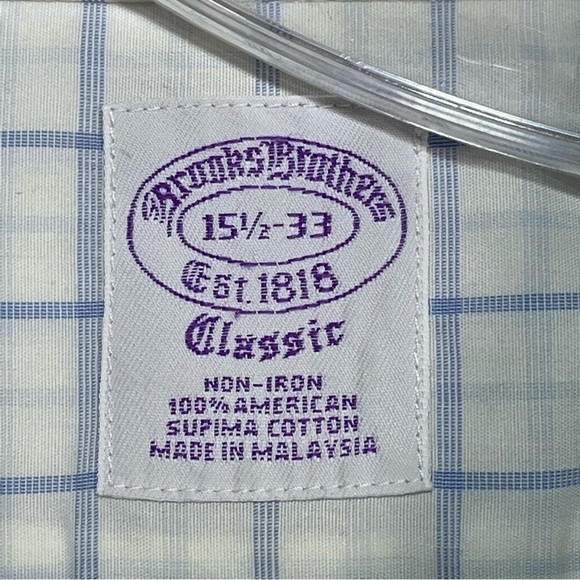 Brooks Brothers Classic Non Iron Shirt Mens Plaid Button Up Short Sleeve 15.5-33 - Picture 4 of 8